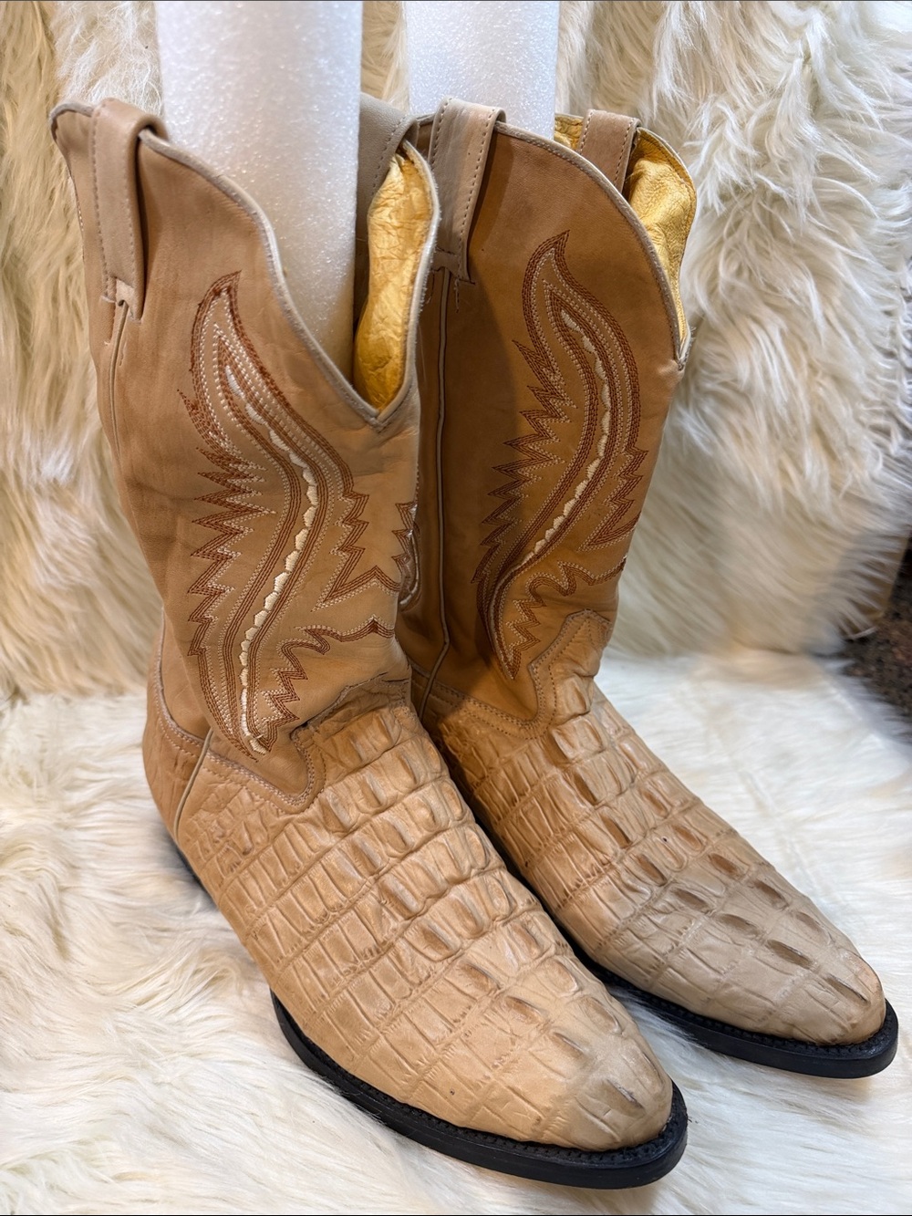 Men's Tan Exotic Croc-Embossed Western Boots - Size 12.5